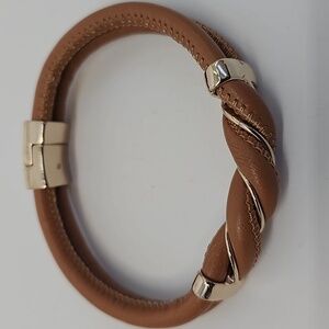 Chico's Tan Twisted Bracelet wGold Accents Neutral Minimalist